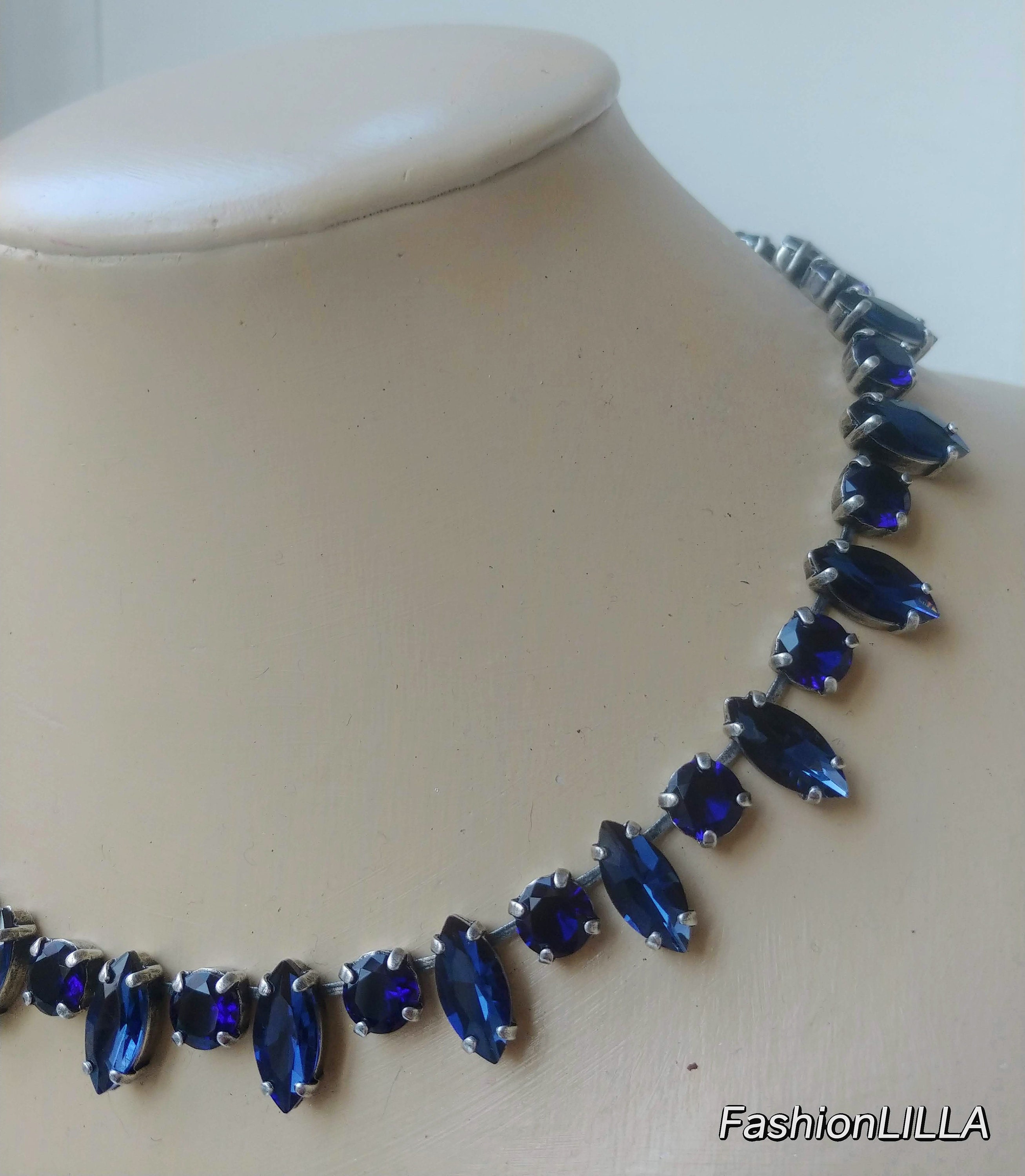 Sapphire Crystal Necklacenavy Blue Jewellerydark Blue - Etsy Canada