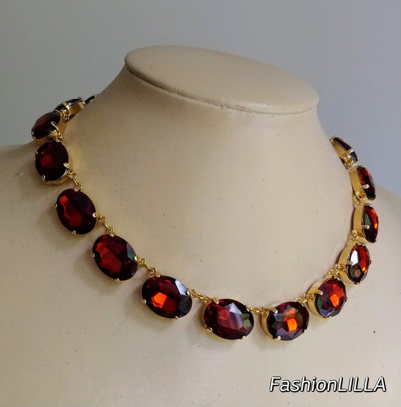 Anna Wintour Necklace,Burnt Orange Crystal Collet Necklace,Georgian Paste Riviere,topaz Statement Necklace,Madeira Topaz Necklace riviere
