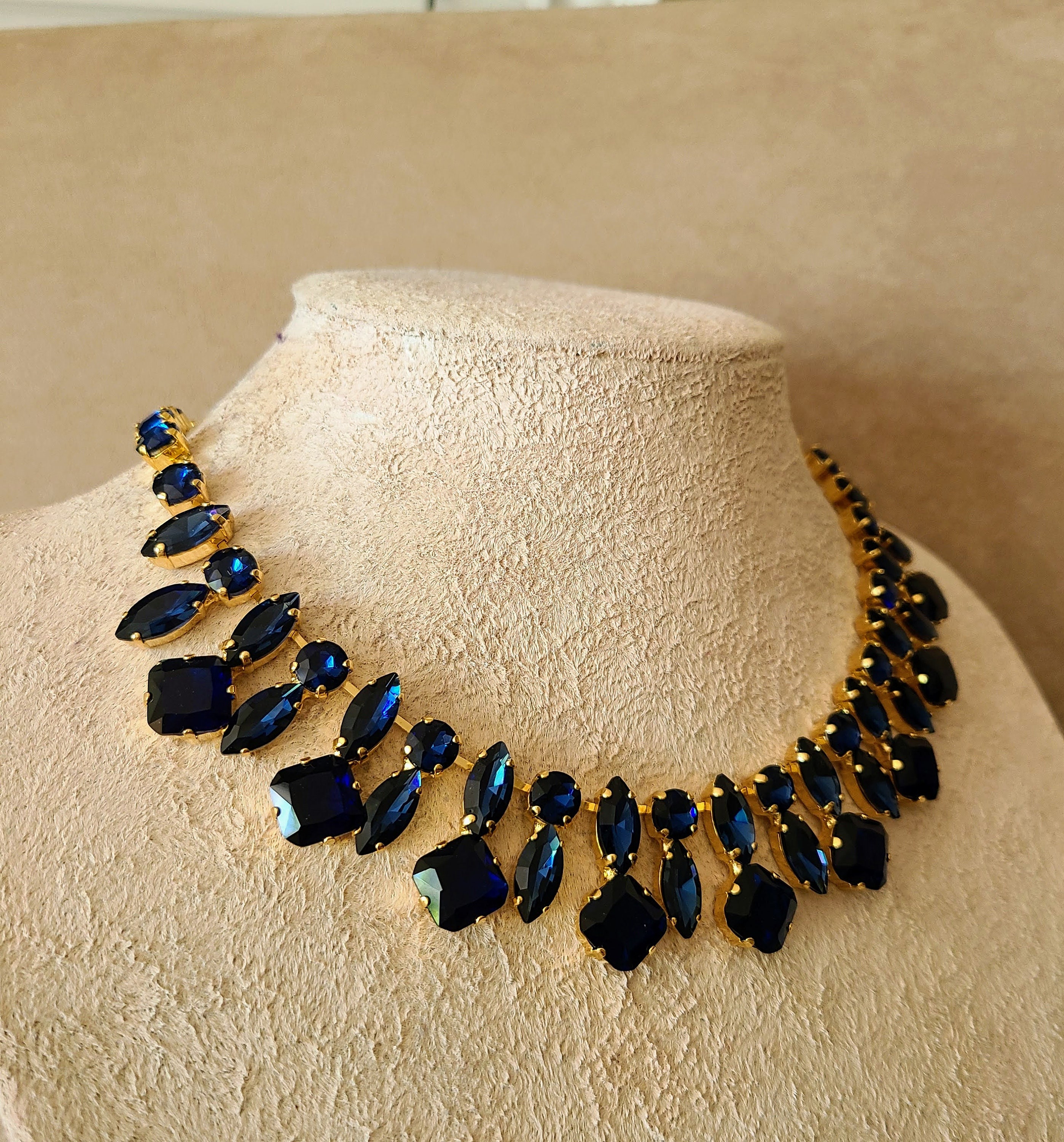 Montana Sapphire and Gold Statement Necklace Mother of Bride