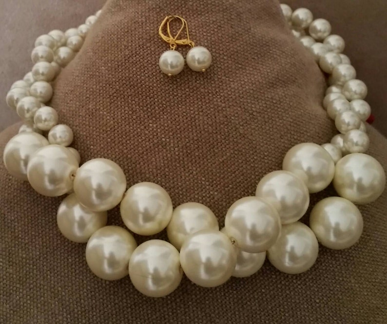 Two strand extra large pearl choker necklacetrending pearl | Etsy