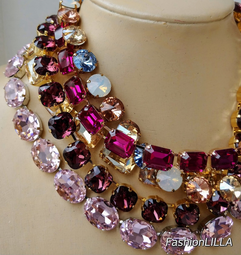 Austrian Crystal Anna Wintour Necklace Pink Rhinestone Etsy Canada