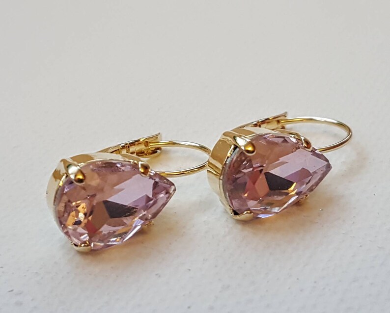 Pink crystal drop earring wedding jewelryrose earingbridal Etsy