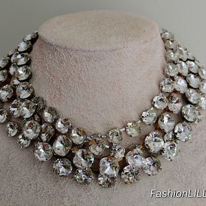 anna wintour necklace, Austrian cushion cut crystal necklace,diamond Georgian paste,old mine cut riviere,wedding necklace for bride