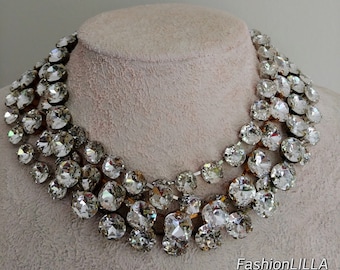 anna wintour necklace, Austrian cushion cut crystal necklace,diamond Georgian paste,old mine cut riviere,wedding necklace for bride