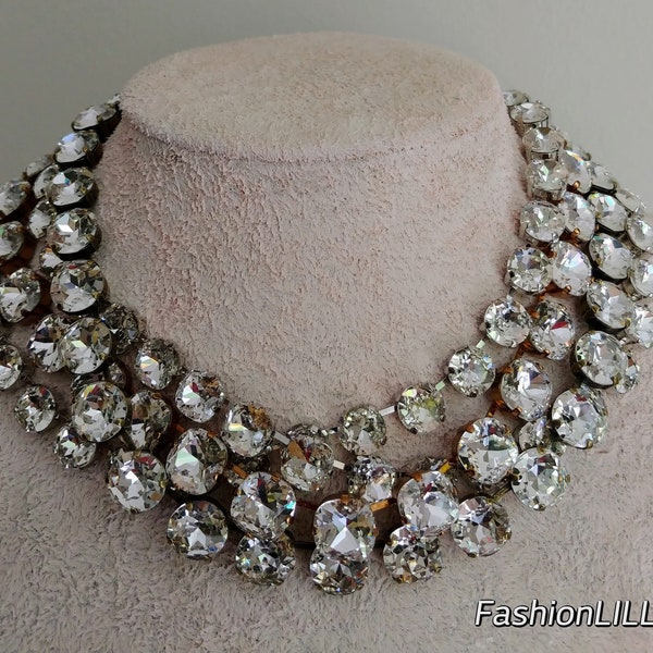 anna wintour necklace, Austrian cushion cut crystal necklace,diamond Georgian paste,old mine cut riviere,wedding necklace for bride