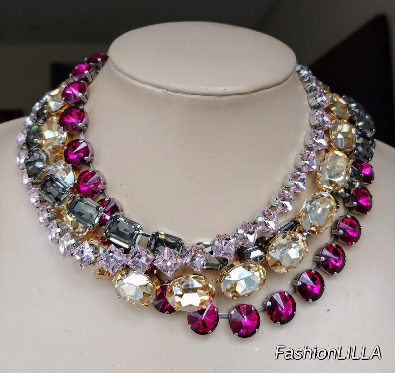 Anna Wintour Necklace Austrian Champagne Crystal Necklace Etsy Canada