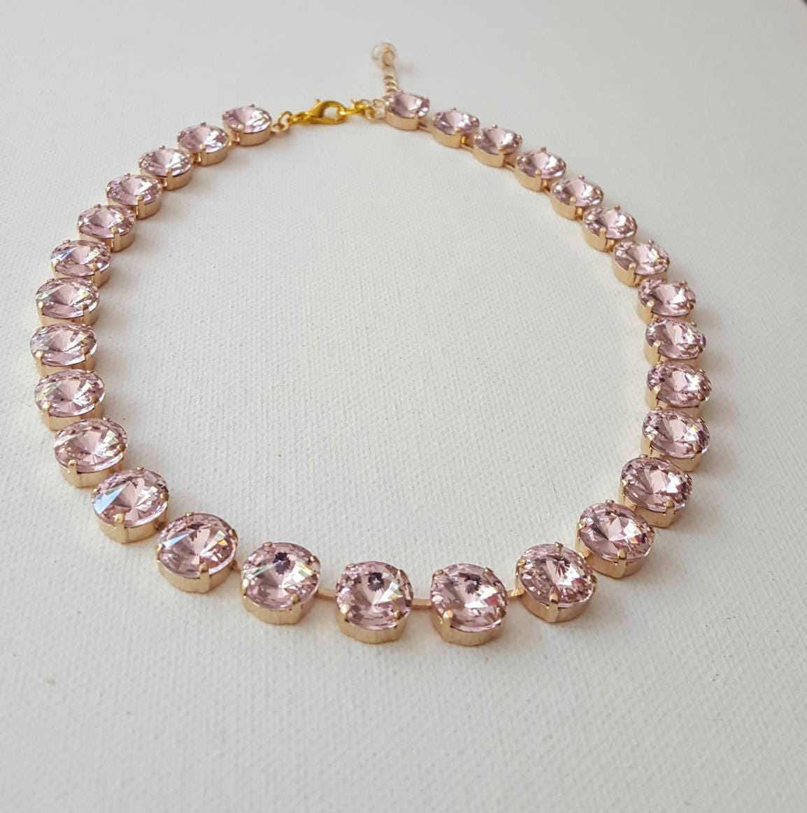 Pink glass crystal riviere necklacerose paste collet | Etsy
