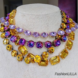 Anna Wintour necklace,topaz Austrian crystal necklace,purple cushion cut riviere,violet oval collet,layering necklace,mother of bride