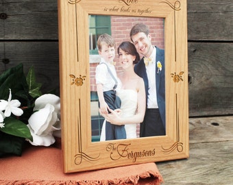 Personalized Picture Frame, Wood Frame, Birthday Gift, Last Name Engraved, Wood Burned Frame, Engraved Frame, Love is what binds us together
