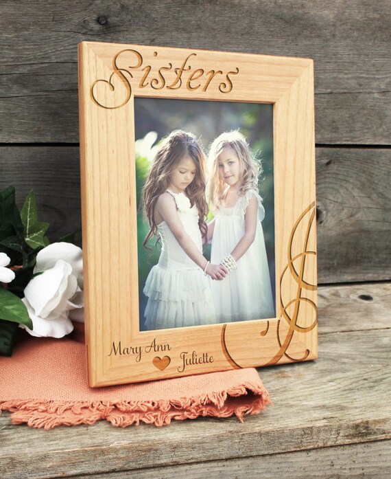 Personalized Sisters Picture Frame Wood Birthday Gift Image 0