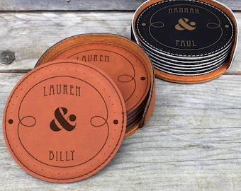 Leather Coaster Set, Personalized Coasters, Unique Wedding Gifts, Housewarming Gift, Engraved Coaster, Custom Coasters