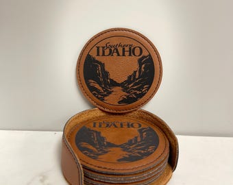 Custom Leather Coasters with Holder, Corporate Gifts with Logo, Bulk Corporate Gifts, Corporate Gifts for Clients, Custom Logo Coasters