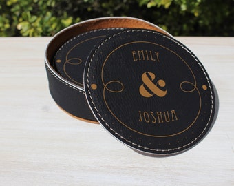 Leather Coaster Set, Personalized Coasters, Unique Wedding Gifts, Housewarming Gift, Engraved Coaster, Custom Coasters