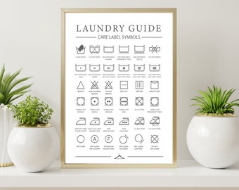 Laundry Room Art Printable – Laundry Symbols Guide, Laundry Care Chart, Modern Home Décor Digital Download