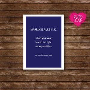 Règle drôle de mariage | Montrez vos seins | Carte relationnelle hilarante | Anniversaire ou juste parce que | 5 x 7 avec enveloppe | Blanc à l'intérieur