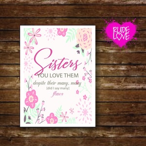 Funny Sister Card, Sister Card, Family Card, Happy Birthday Card, Just Because, Funny Greeting, Card