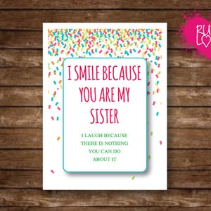 Carte de soeur drôle, carte de soeur, carte de famille, carte de joyeux anniversaire, juste parce que, salutation drôle, carte de voeux, carte de frère, carte d'anniversaire