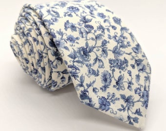 Floral tie, blue floral tie, hand made tie, skinny tie, floral skinny tie, blue floral, wedding tie, prom tie, missionary tie, skinny floral