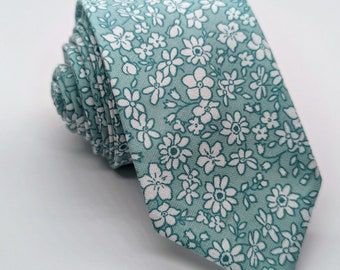 Teal Floral Tie, Skinny Tie, Floral Skinny Tie, Teal Floral, Teal Wedding Tie, Teal Prom Tie, Teal Missionary Tie,