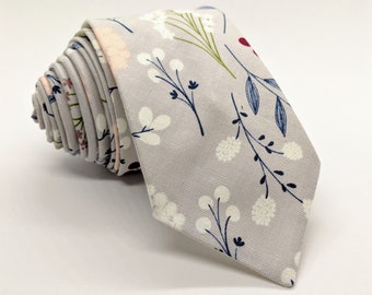 Gray Floral tie, skinny tie, hand made tie, floral skinny tie, gray floral, wedding tie, prom tie, missionary tie, skinny floral