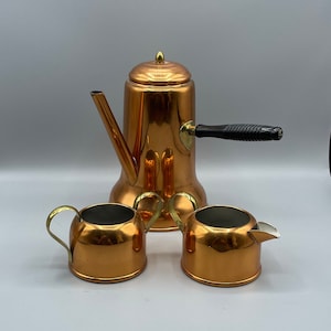 Turkish Copper Coffee Pot Creamer Sugar Middle Eastern Dallah Teapot Vintage Kitchen Global World Market Coppercraft Guild Arabic Tea Pot