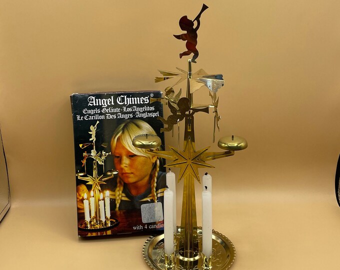 Vintage Swedish Angel Chimes Candle Carousel Holder Metal Twirling Angels Christmas Decor Bells