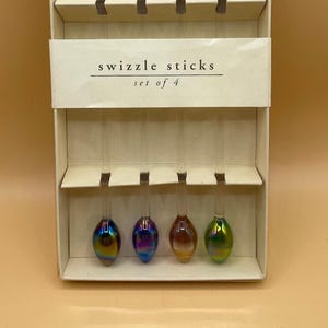 Set of 4 Iridescent Swizzle Sticks Multi Color Pier One Glass Cocktail Drink Stirrers Stir Sticks Colorful Barware Cocktail Party Bar Cart