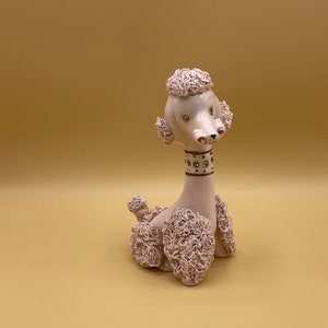 Vintage 1950s Pink Spaghetti Poodle Dog Rhinestone Jewels Large Vintage Ceramic Figurine Mid Century Retro Decor French Poodle Statue