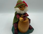 Vintage German Smoker Figurine Incense Burner Wood Carved Man Smoking Pipe Wine Beer Barrel Erzgebirge Bavarian Germany Wooden Hand Carved