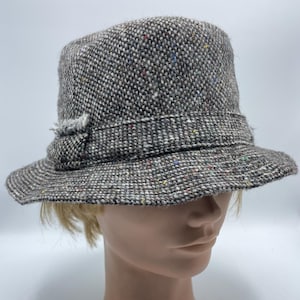 Vintage Pure Wool Tweed Fedora Hat Hanna Hats of Donegal Made in Ireland Beige Taupe Brown Fleck Irish Walking Hat Stylish Cap Size Medium