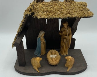 Vintage Rustic Wood Creche Resin Nativity Scene 8 Piece Set Christmas ...