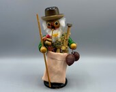 Vintage Woodsman German Smoker Raucherman Figure Incense Burner Wood Carved Man Smoking Pipe Hunter Gatherer Forest Forager Erzgebirge