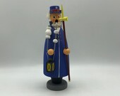 Blue Train Conductor Engineer Vintage Expertic German Smoker Figurine Incense Burner Wood Raucherman Bavarian Man Smoking Pipe Erzgebirge