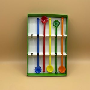 5 Vintage Multi Color Glass Cocktail Drink Stirrers Swizzle Sticks Stir Sticks Colorful Barware Cocktail Party Bar Cart Retro Lounge Mancave
