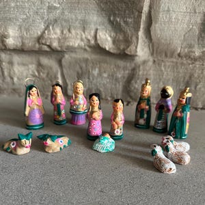 Vintage Mexico Pottery Nativity Set Mexican Folk Art Christmas Figurines Clay Roman Catholic Manger Scene Baby Jesus Mary Joseph 3 Wise Men
