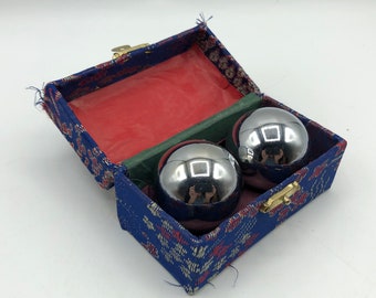 Vintage Asian Baoding Balls Silver Metal Oriental Meditation Hand