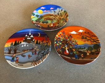 Barbara Furstenhofer Plates Set of 3 Schlogl Souvenir Plates Season Plates Summer Autumn and Winter Scene Trinket Plates