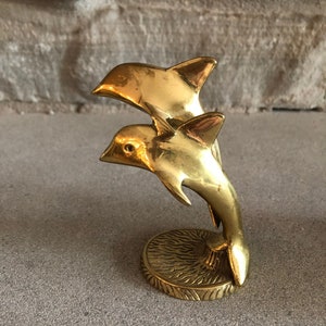 Vintage Brass Dolphin Art Sculpture Coastal Tropical Beach House Ocean Seaside Decor Office Paperweight Dolphins 80&#39;s Brass Figurine