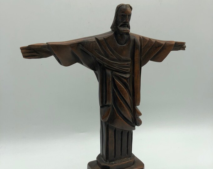 Christ the Redeemer Carved Wood Statue Vintage Wooden Carving Etsy