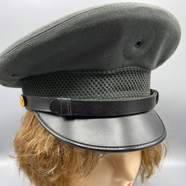 Vintage Military Dress Service Green Cap Enlisted Army Hat Uniform Theatrical USA America Patriotic Captain Hat U.S. Army Military Cap