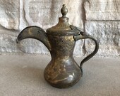 Brass Turkish Coffee Pot Middle Eastern Dallah Tea Pot Vintage Metal Mid Century Arabic Pitcher Kettle Persian Decor