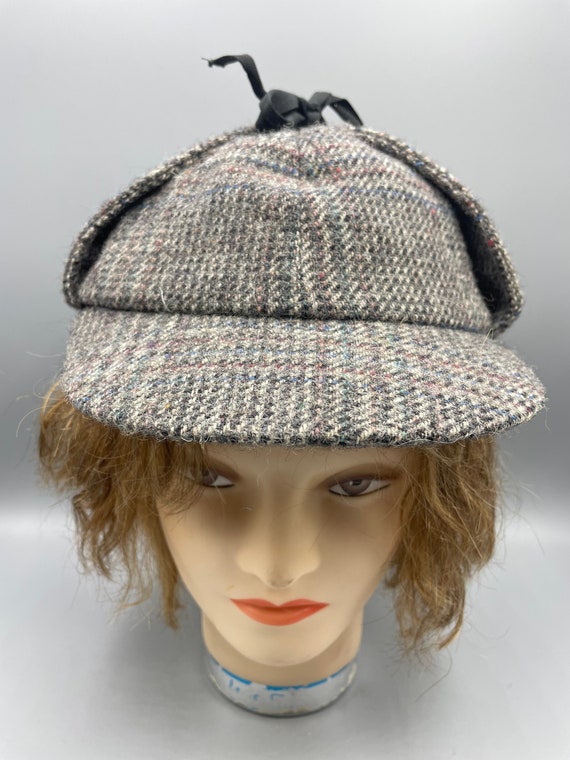 Vintage Sherlock Holmes Tweed Hat Double Brimmed … - image 2