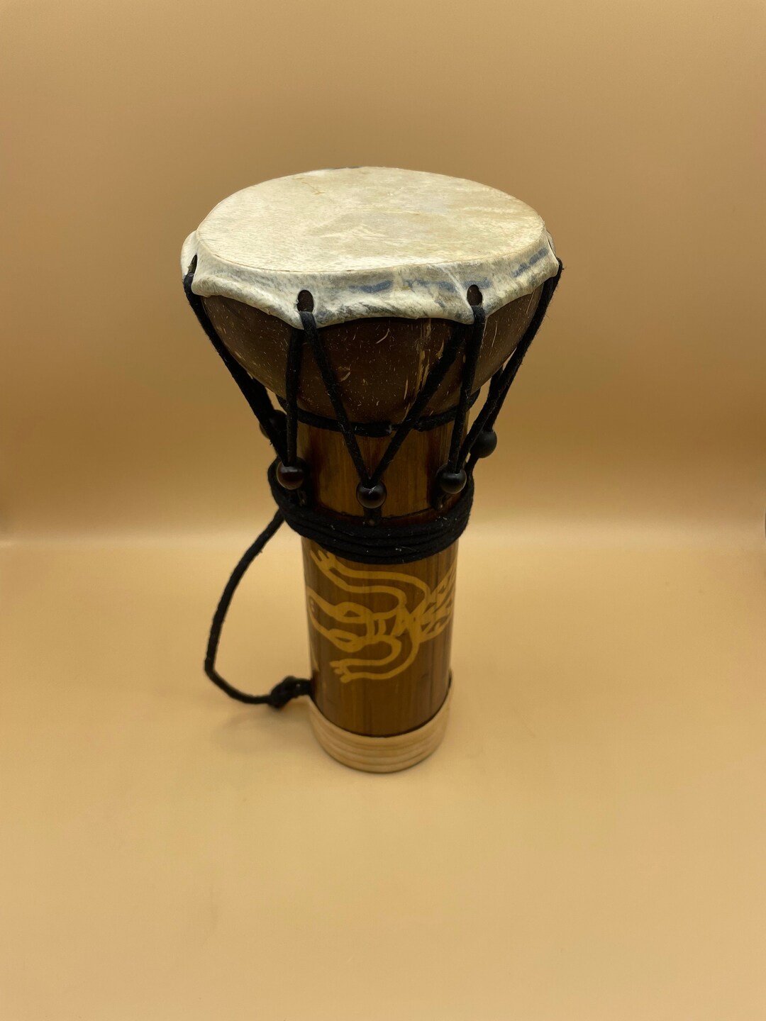 Vintage Bamboo Wood and Hide Coconut Drum Bongo Drum Rawhide Skin Drum ...