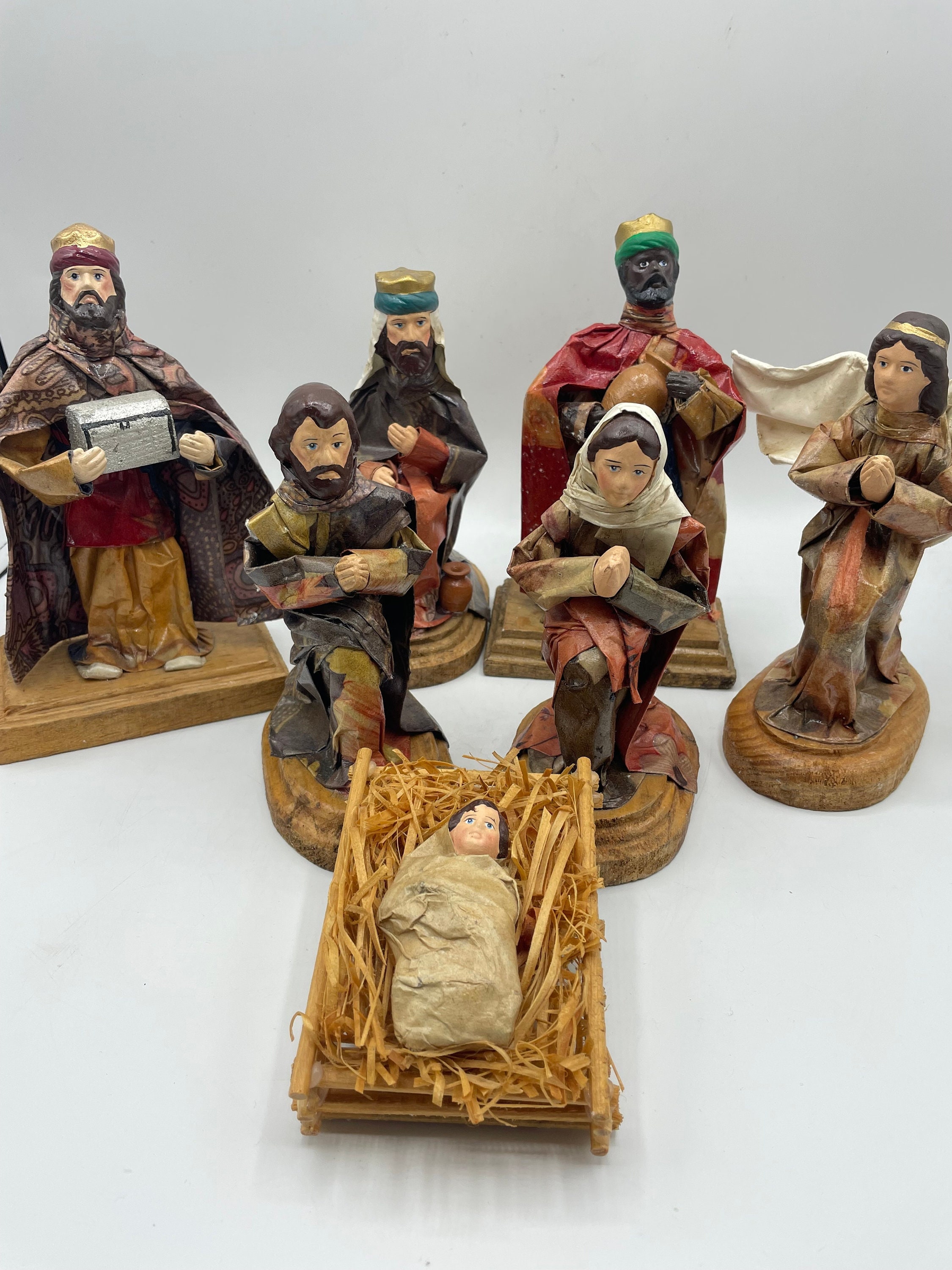 Vintage Mexican Nativity Set Folk Art Painted Paper Mache Etsy