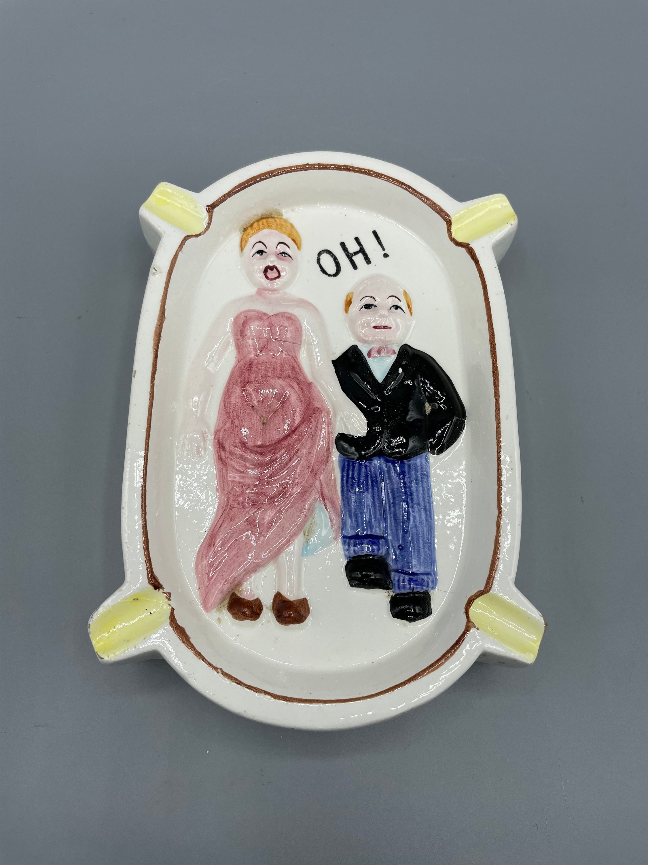 Risque Ceramic Ashtray Man Woman Ash Tray Novelty Kitsch