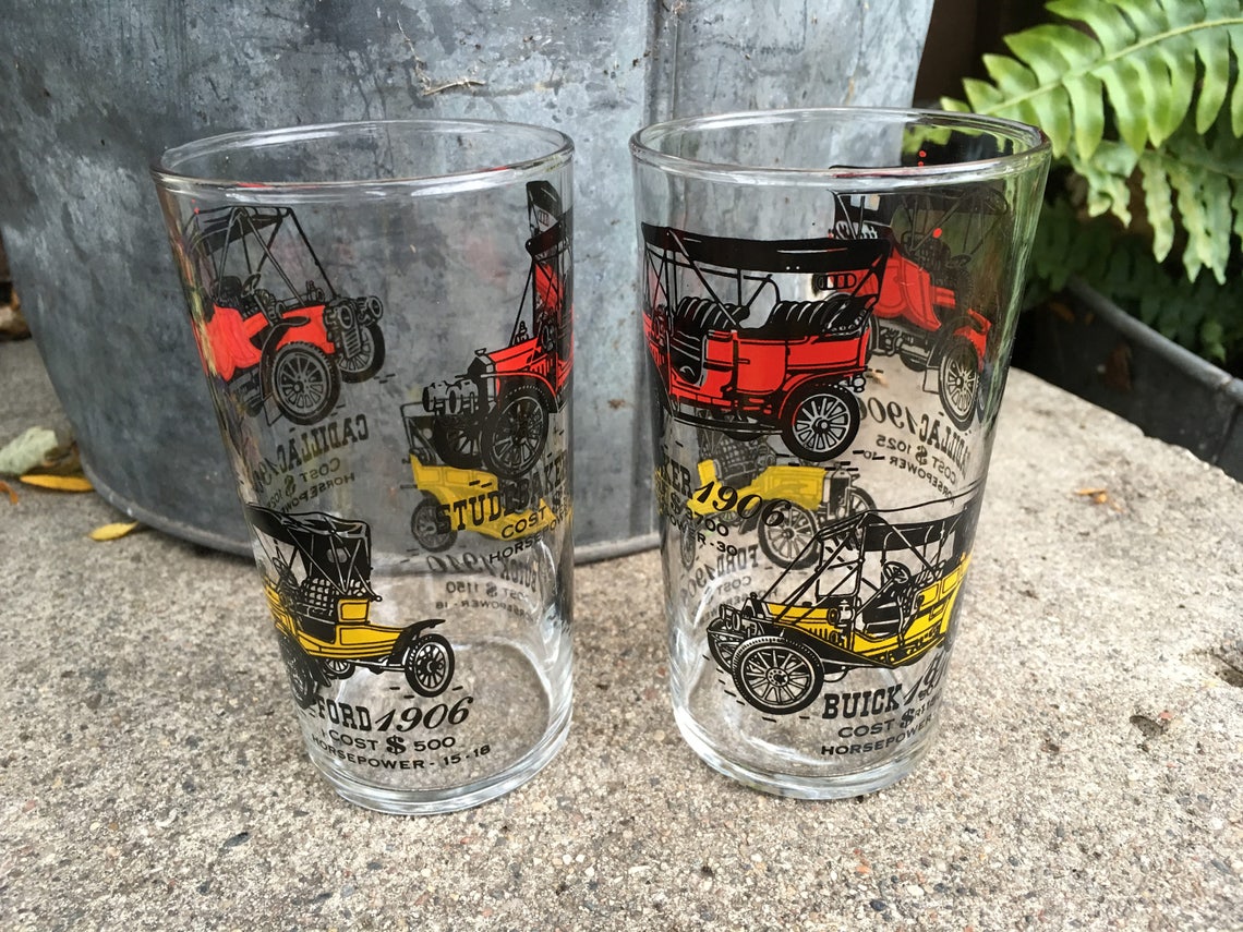 Vintage American Automobile Themed Glasses Antique Auto Ford | Etsy