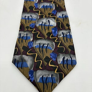 Vintage Jerry Garcia Blue Gray Brown Silk Neck Tie Duck Worm Necktie J Garcia Estate Collection Fourteen  Musician Grateful Dead Deadhead