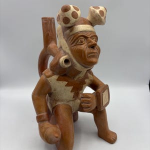 Vintage Inca Ceremonial Vessel Replica: Cusco Peru Folk Art Pottery Jug (10 1/2")