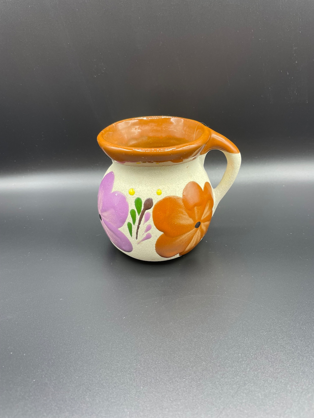 Mexican Pottery Coffee Cup Spanish Stoneware Mug Hand Painted Natural