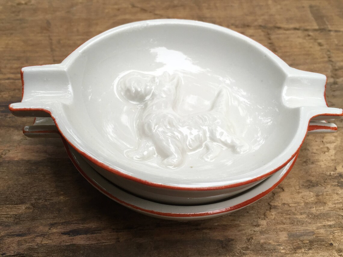 Pair of Scotty Dog Vintage Ashtrays Scottish Terrier White Etsy
